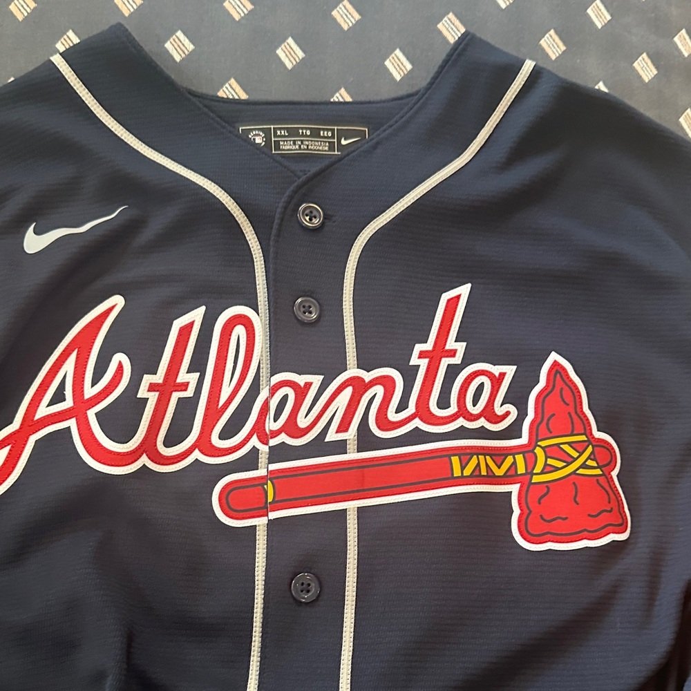 Nike Dark Blue Atlanta Jersey with Red and White Highlights